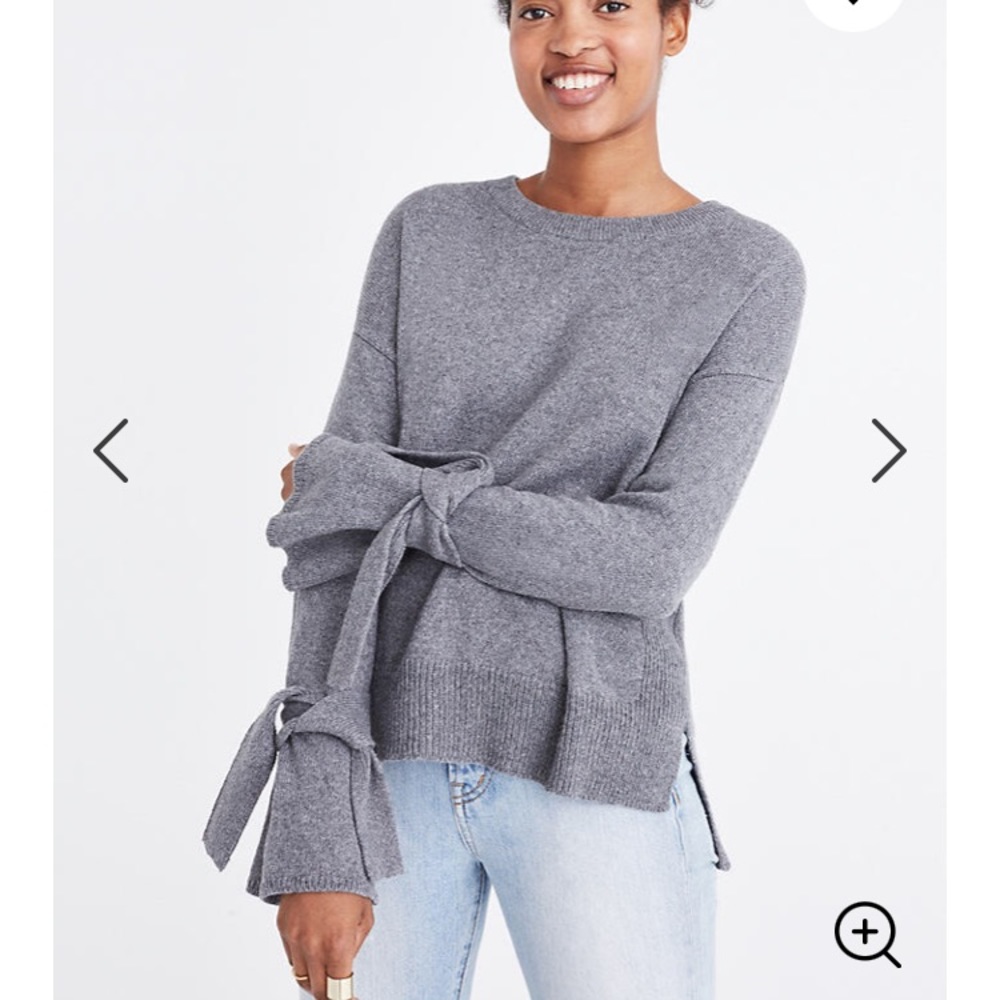 Madewell Gray Crewneck Sweater with Tie Cuffs